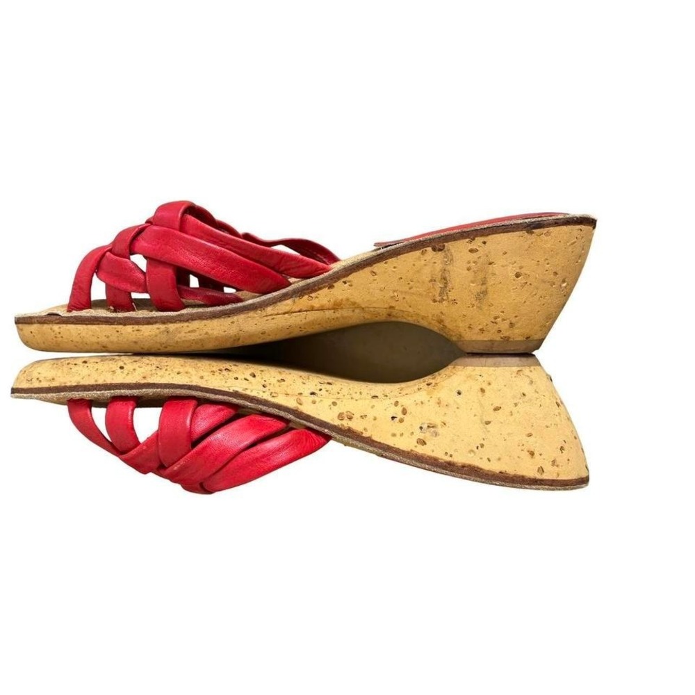 90's vtg. CANDIES RED LEATHER WEDGE SANDALS‎ MADE IN BRAZIL SZ. 5.5 - Picture 6 of 8